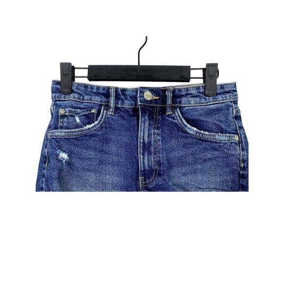 ZARA Mid Rise Cuttoff Frayed Jean Shorts Raw Ripped Hem Pockets 4 Blue #3068 - Picture 3 of 14